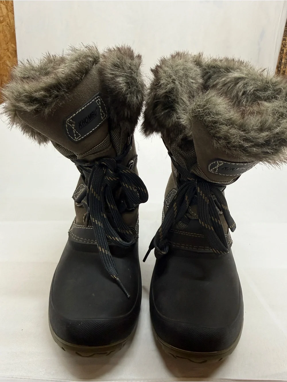 Khombu Olive and Black Faux-Fur Lace-Up Winter Boots